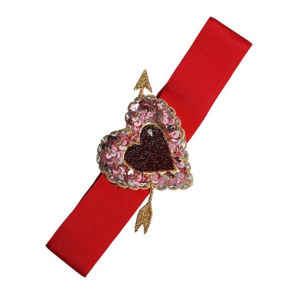 Dolce & Gabbana Red Stretch Wide Waist Heart Embellished Women's Belt